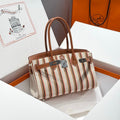 Hermes Birkin Shoulder 29 in Gold Calfskin Écru/Beige/Fauve/Rose Pop/Noir Embroidery Canvas Bag