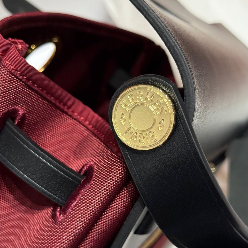 Hermes 25S Mini Herbag 20 in Red and Black Canvas Gold Hardware Bag