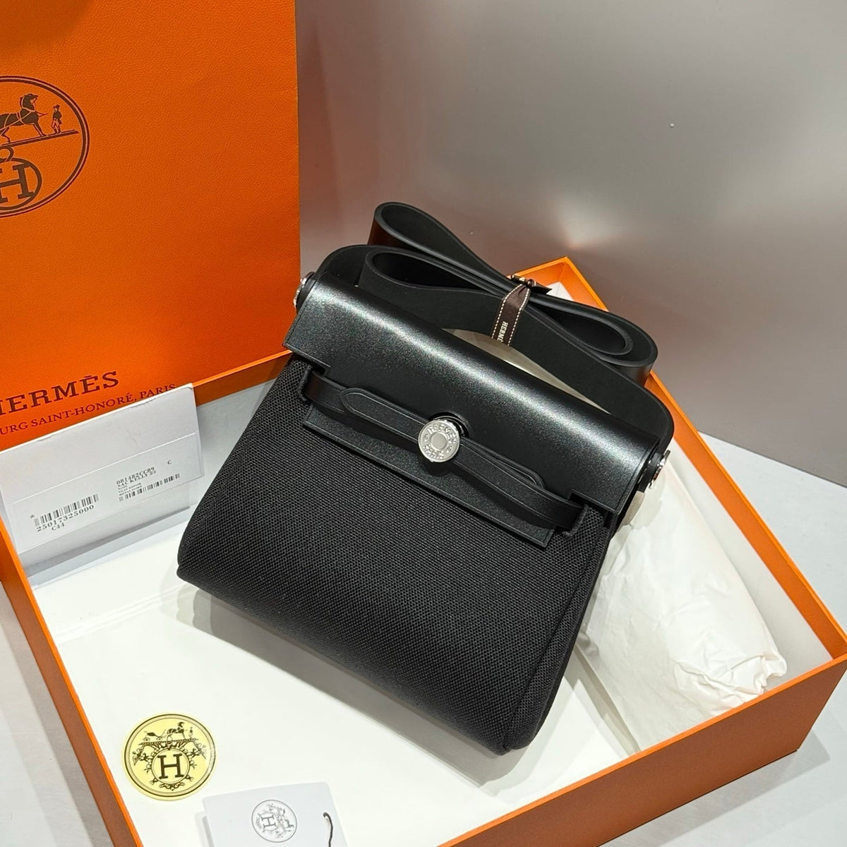Hermes 25S Mini Herbag 20 in Full Black Canvas Silver Hardware Bag