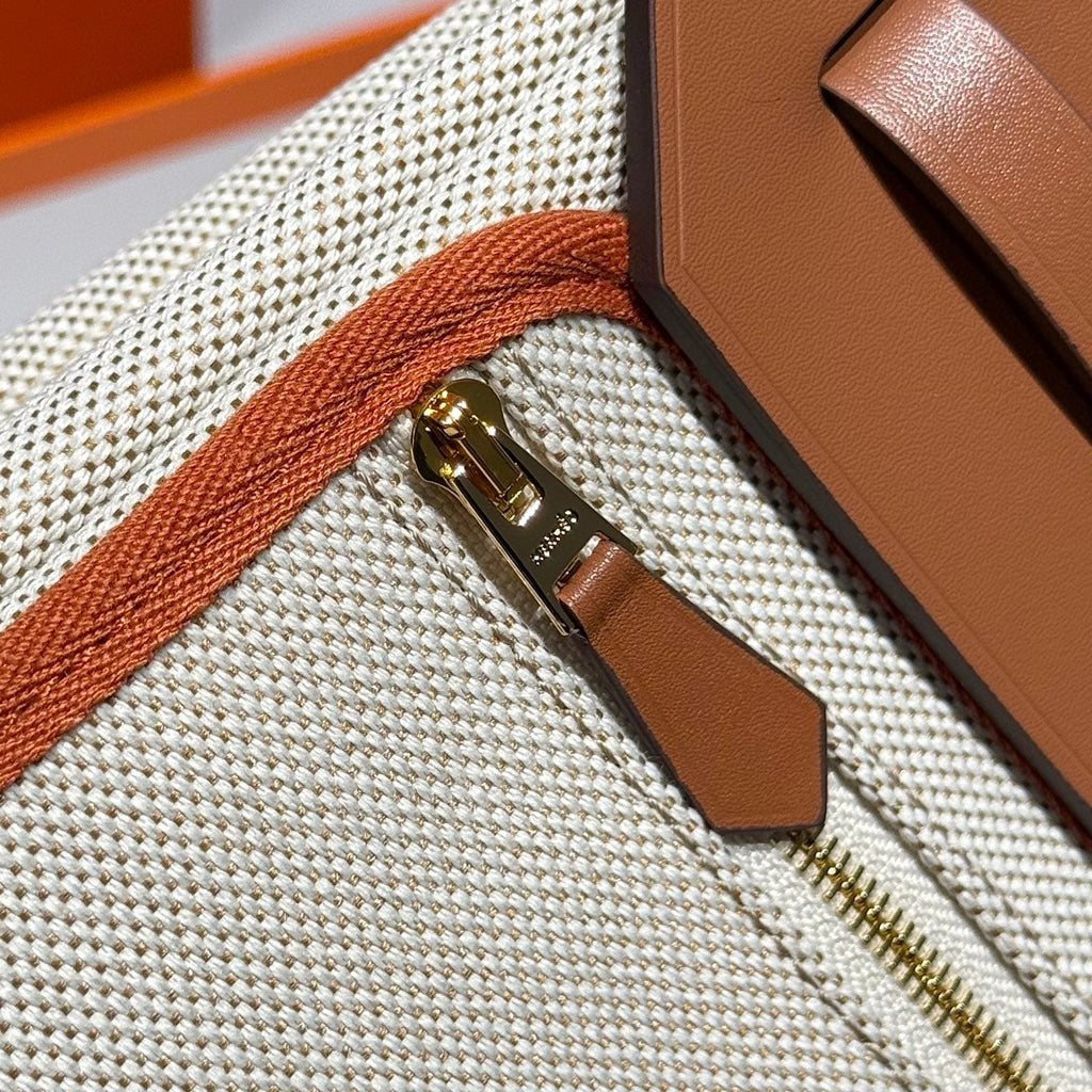 Hermes 25S Mini Herbag 20 in Beige and Brown Canvas Gold Hardware Bag