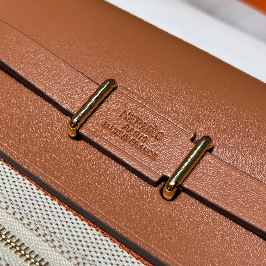 Hermes 25S Mini Herbag 20 in Beige and Brown Canvas Gold Hardware Bag