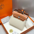 Hermes 25S Mini Herbag 20 in Beige and Brown Canvas Silver Hardware Bag