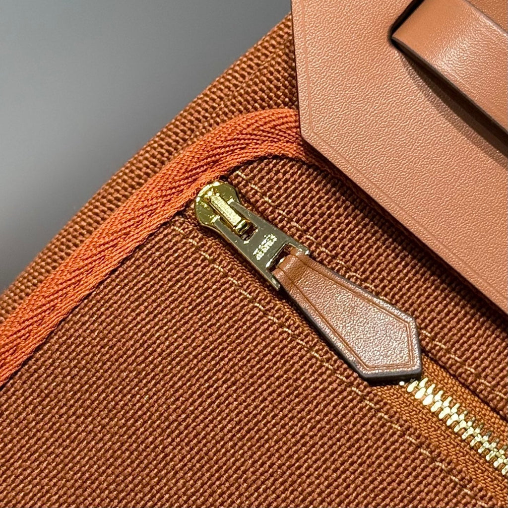 Hermes 25S Mini Herbag 20 in Copper Brown Canvas Gold Hardware Bag