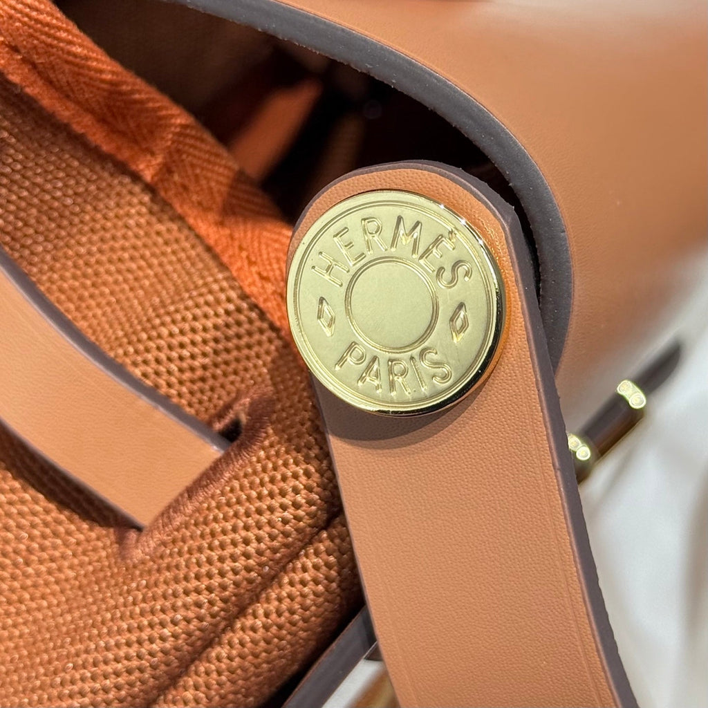 Hermes 25S Mini Herbag 20 in Copper Brown Canvas Gold Hardware Bag