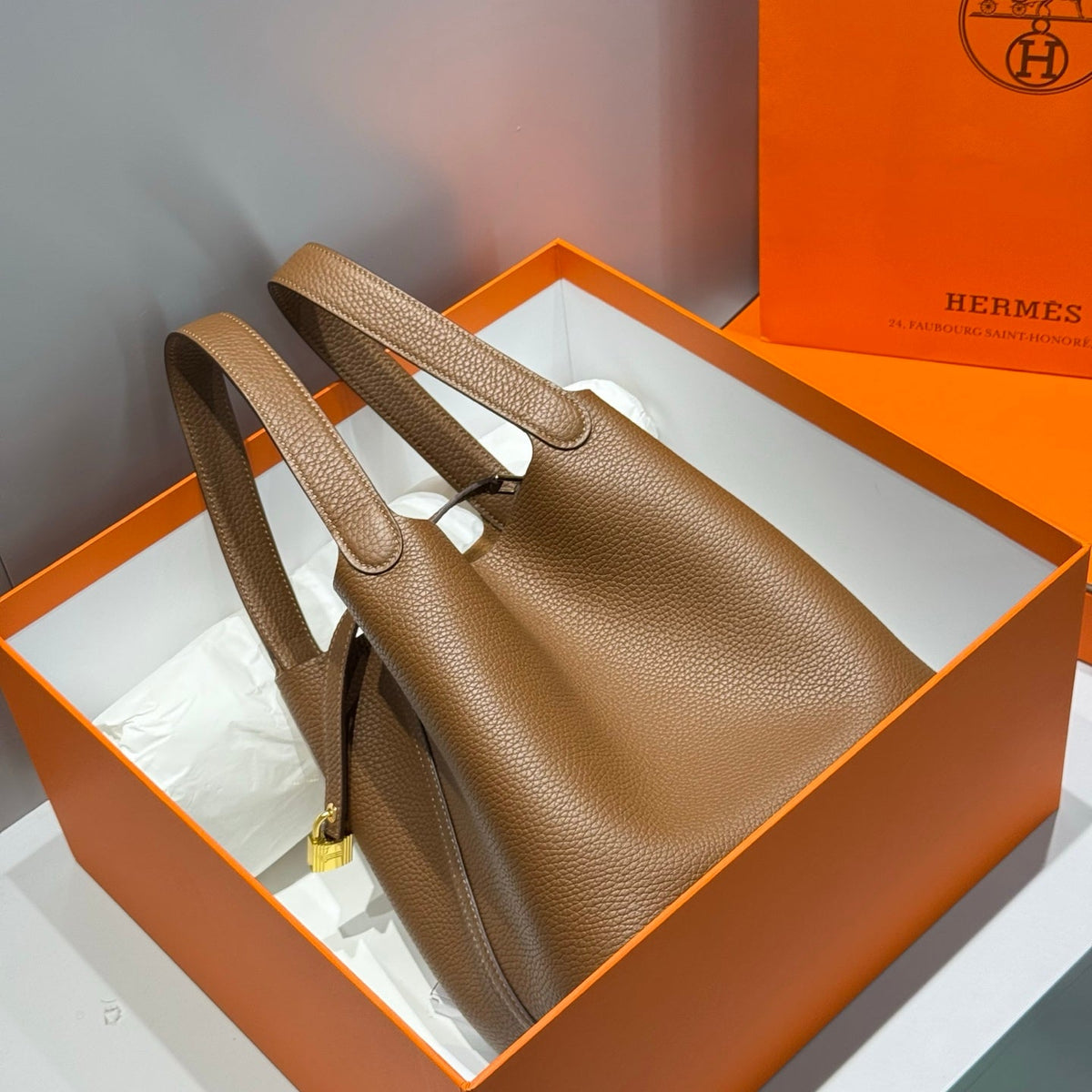 Hermes 25S Picotin Lock 22 in Burnt Caramel Calfskin Gold Hardware Bag