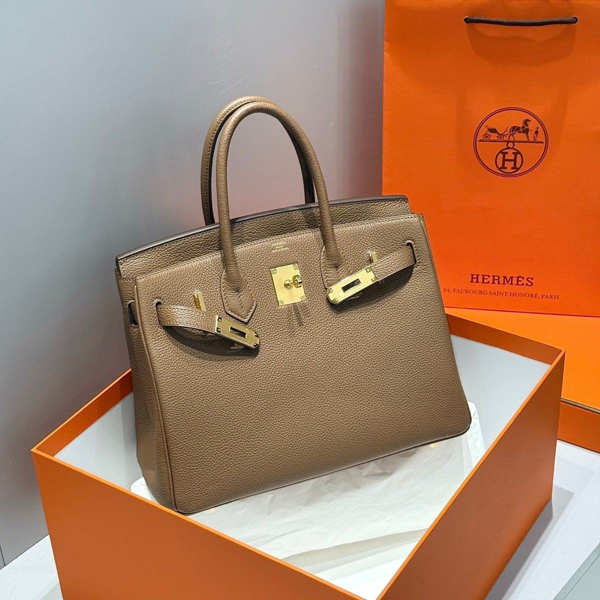 Hermes 25S Birkin 30 in Coffee Calfskin Gold Hardware Bag