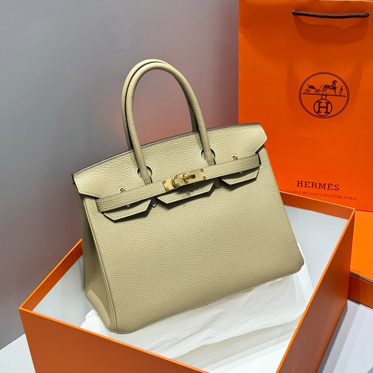 Hermes 25S Birkin 30 in Cromwell Gray Calfskin Gold Hardware Bag