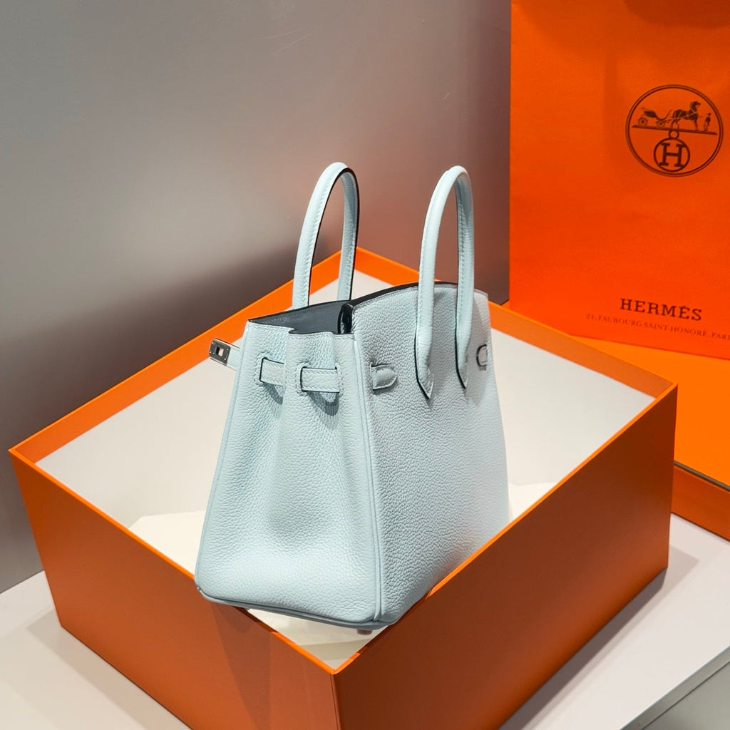Hermes 25S Medium Birkin 25 in Cloud Blue Calfskin Silver Hardware Bag