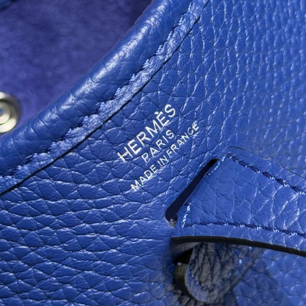 Hermes 25S Mini Evelyne 18 in Blue Patterned Strap Calfskin Silver Hardware Bag