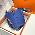 Hermes 25S Mini Evelyne 18 in Blue Patterned Strap Calfskin Silver Hardware Bag