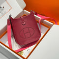 Hermes 25S Mini Evelyne 18 in Burgundy Patterned Strap Calfskin Silver Hardware Bag