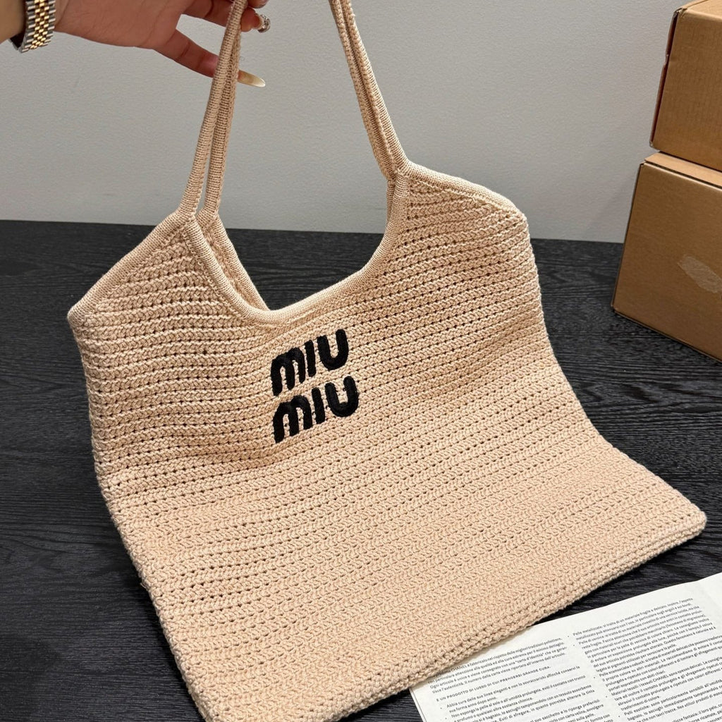 Ivy Hobo Bag 36 in Beige Mesh Black Embroidered Logo