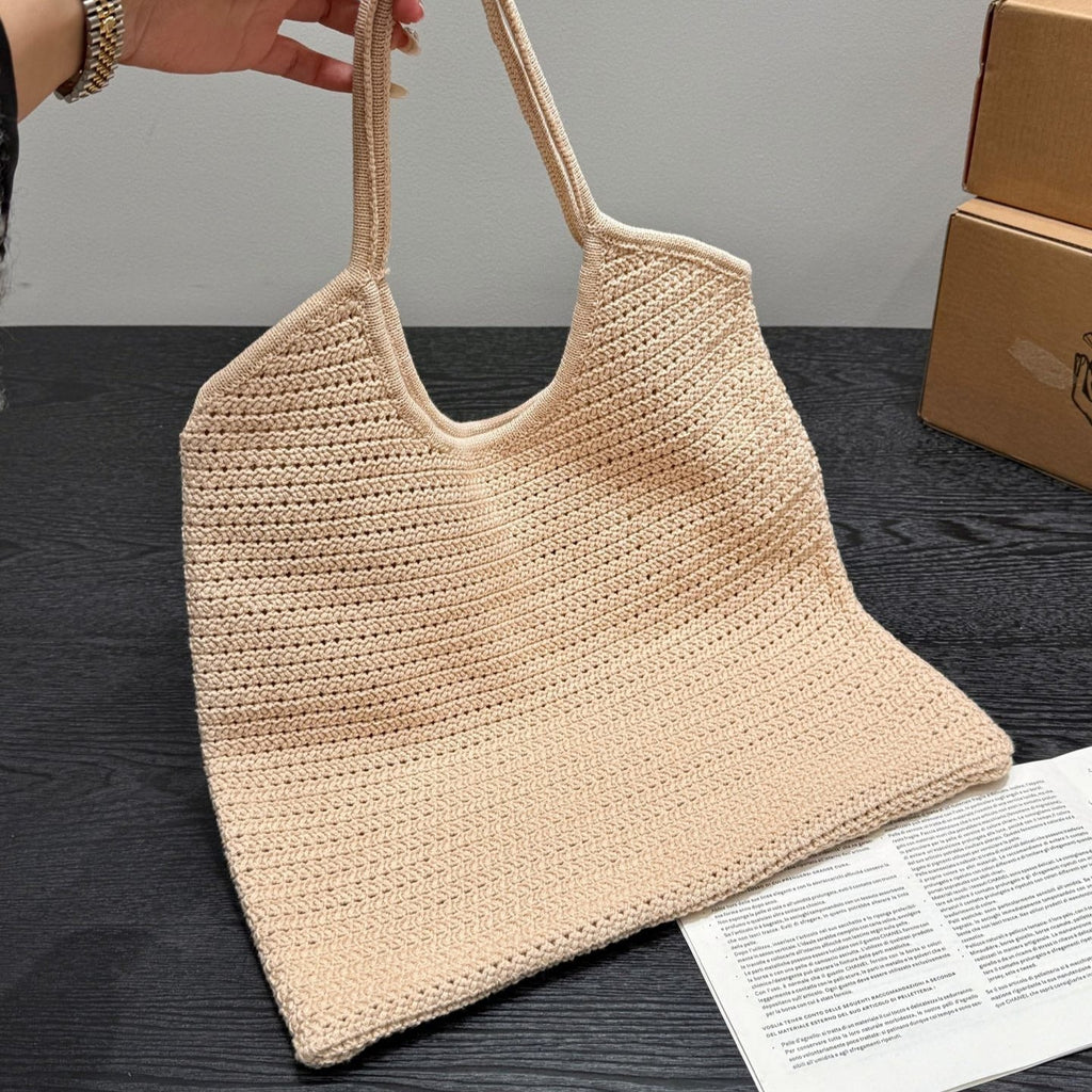 Ivy Hobo Bag 36 in Beige Mesh Black Embroidered Logo