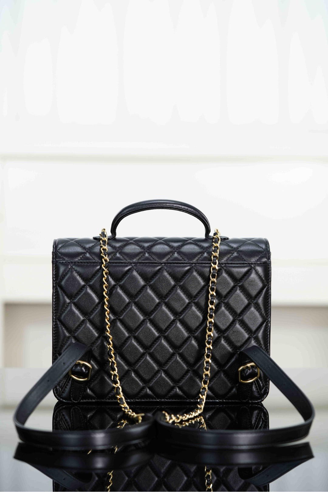 Chanel 25S Top Handle Flap 23 cm in Black Lambskin with Gold Hardware Bag