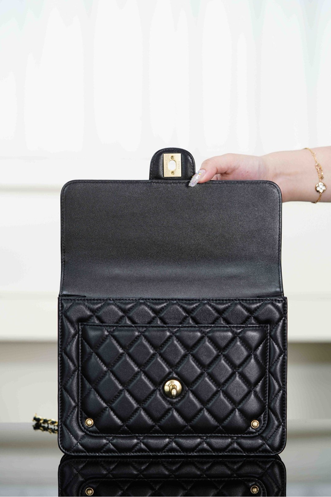 Chanel 25S Top Handle Flap 23 cm in Black Lambskin with Gold Hardware Bag