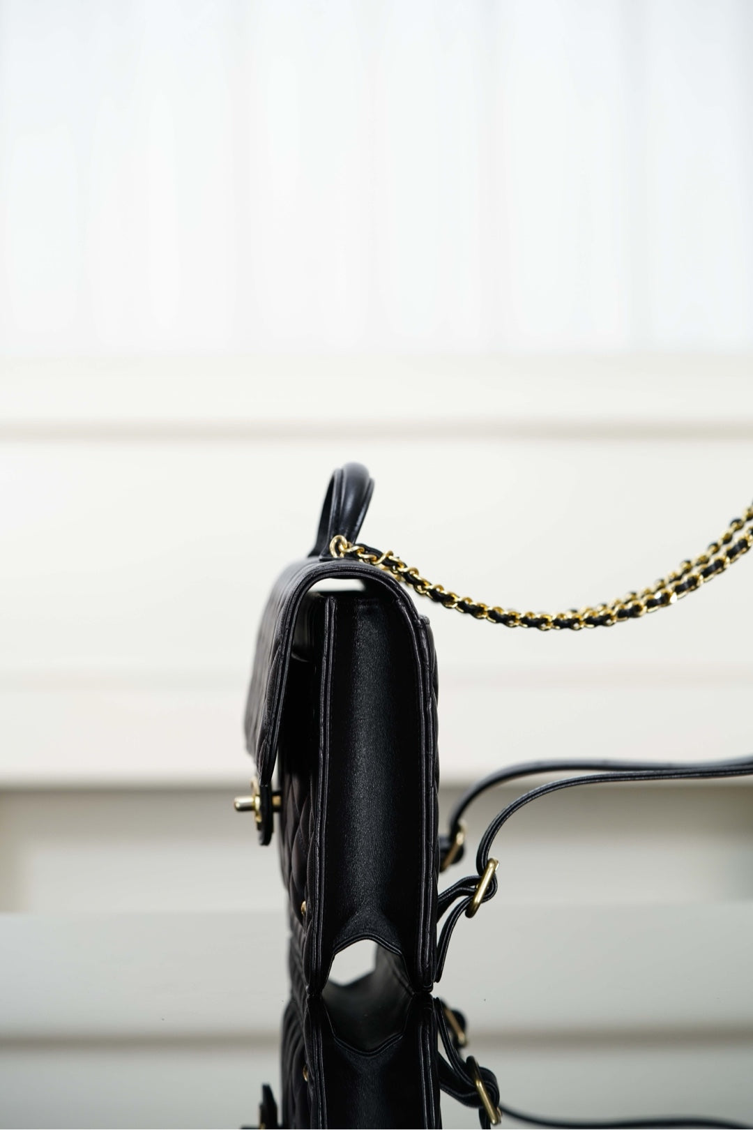 Chanel 25S Top Handle Flap 23 cm in Black Lambskin with Gold Hardware Bag