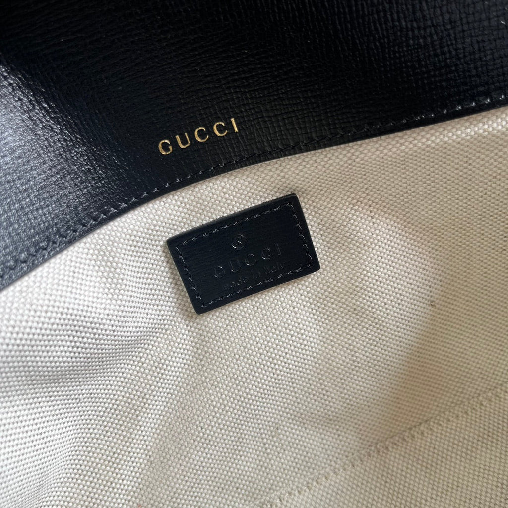 Gucci Diamond Horsebit Shoulder Bag 24 in Black Calfskin Gold Hardware