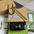 Gucci Diamond Horsebit Shoulder Bag 24 in Black Calfskin Gold Hardware