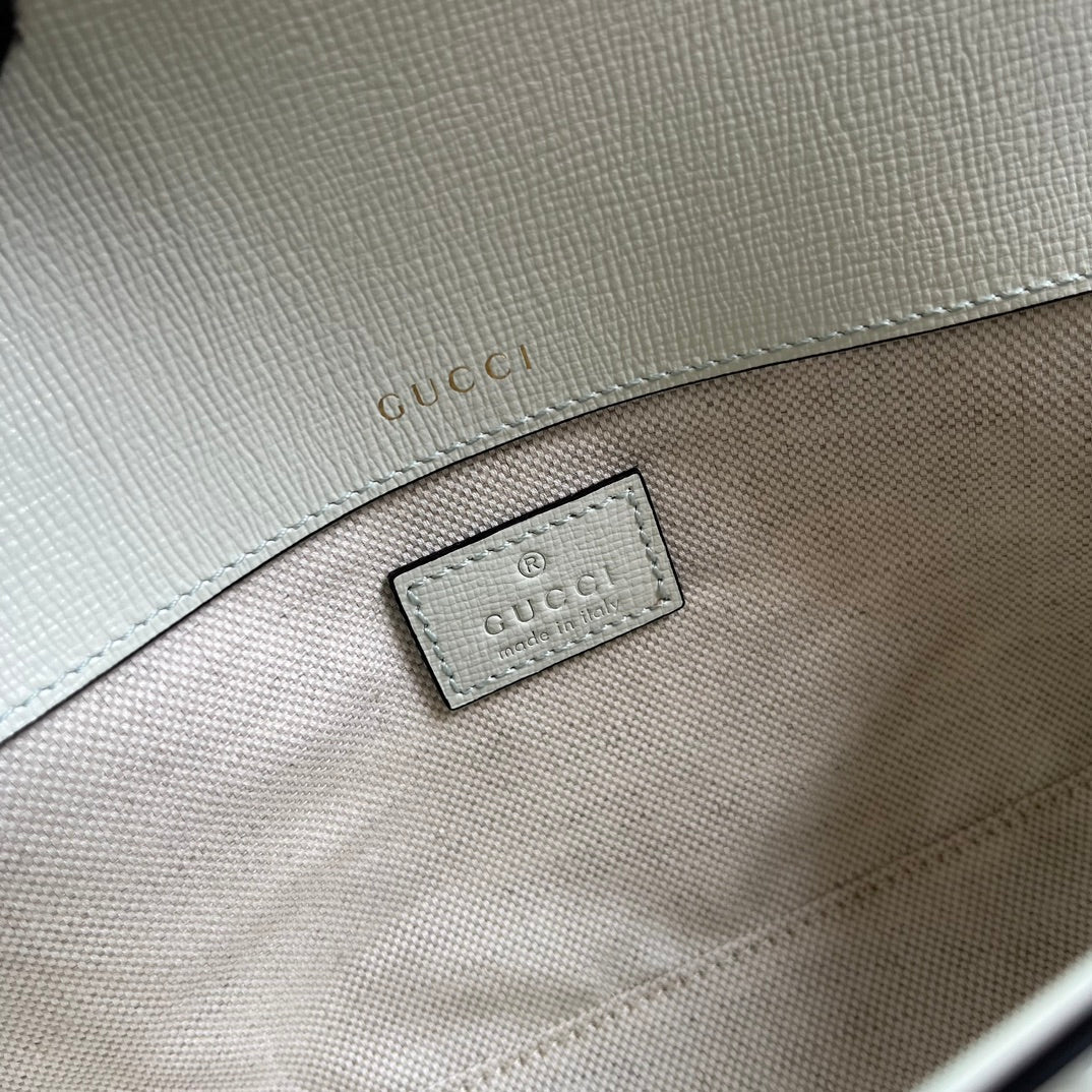 Gucci Diamond Horsebit Shoulder Bag 24 in White Calfskin Gold Hardware