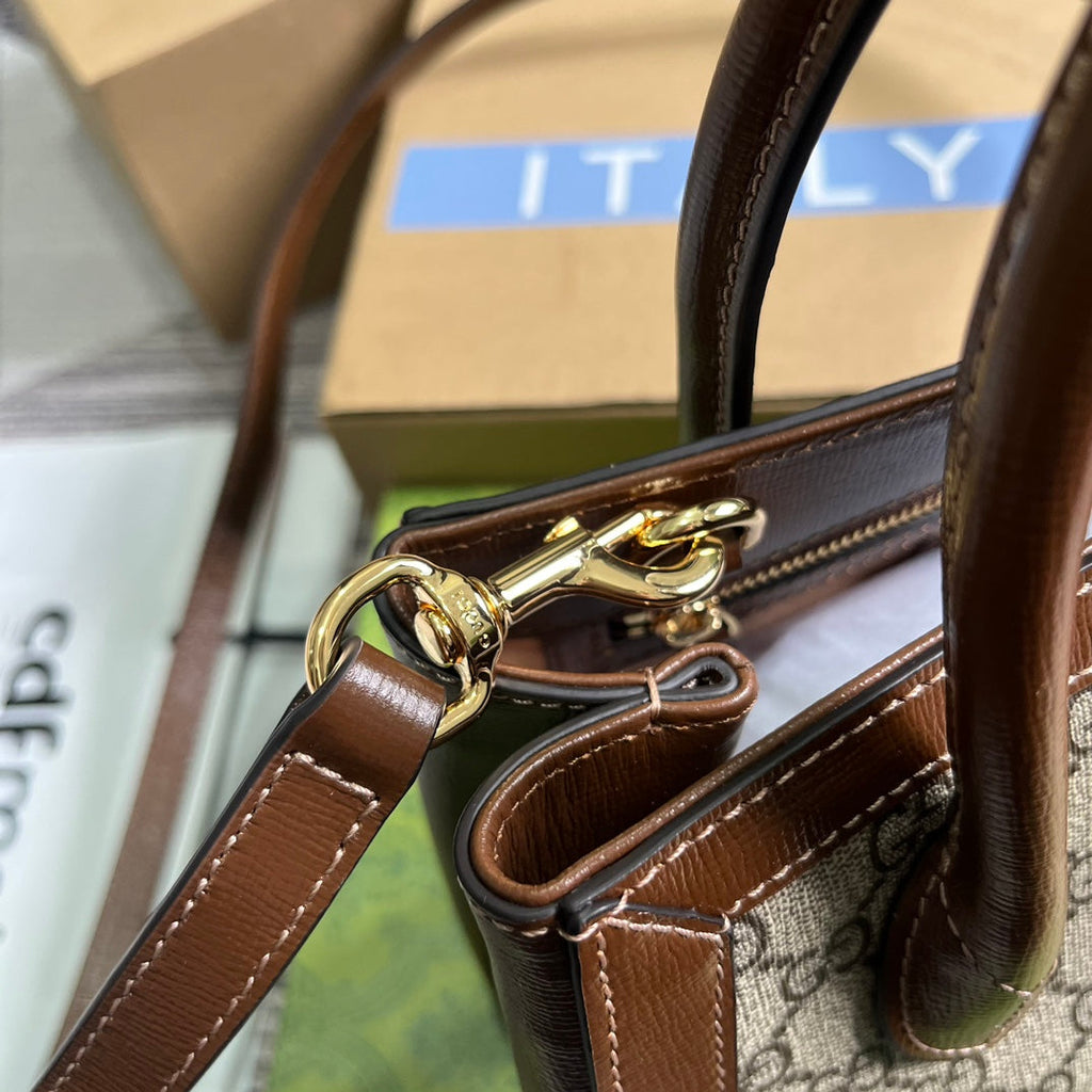 Gucci Jackie 1961 Small 24 Tote Bag Beige and Ebony Canvas