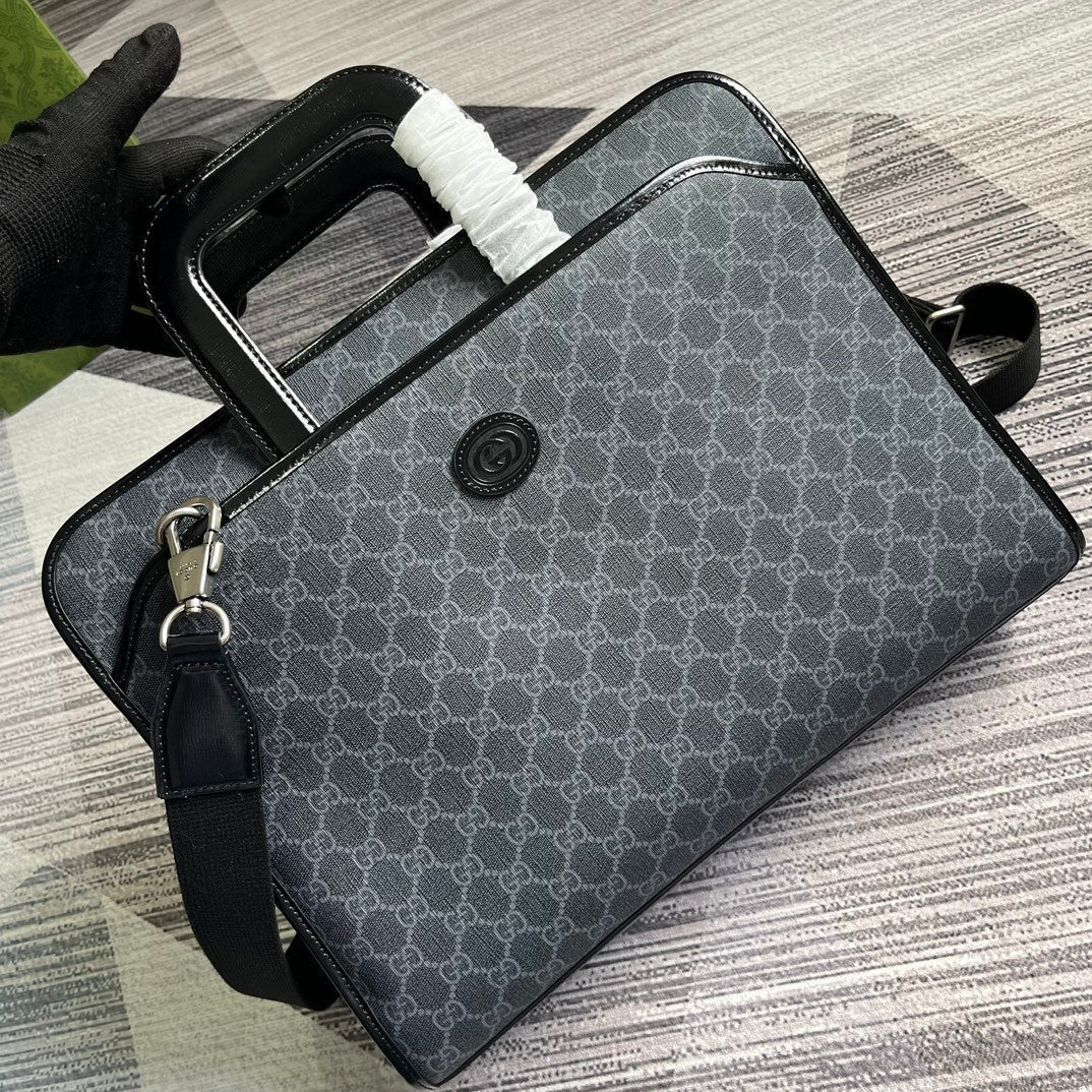 Gucci Briefcase 40 with Interlocking G Black Canvas Bag