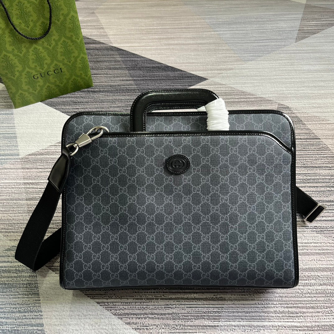 Gucci Briefcase 40 with Interlocking G Black Canvas Bag
