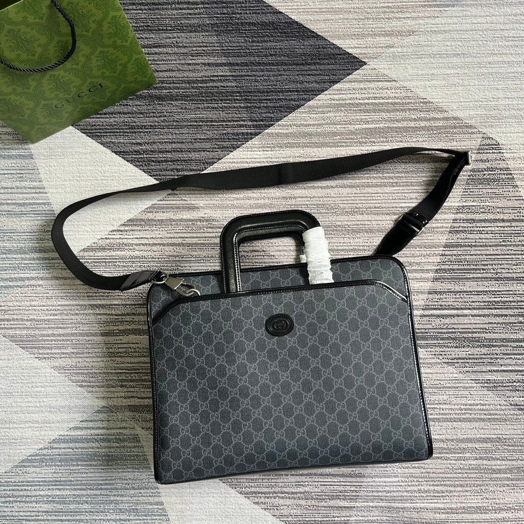 Gucci Briefcase 40 with Interlocking G Black Canvas Bag