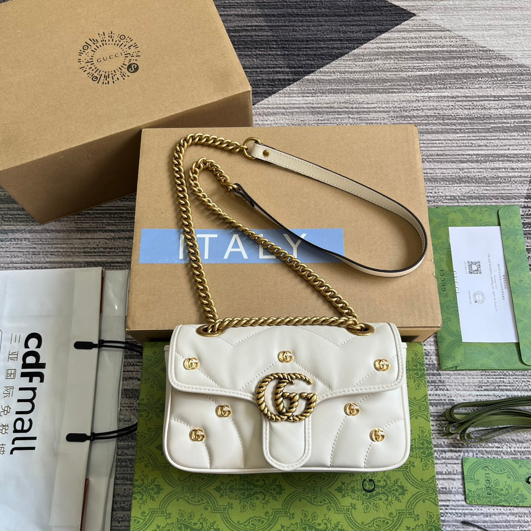 Gucci Marmont Small 22 Bag in White Lambskin