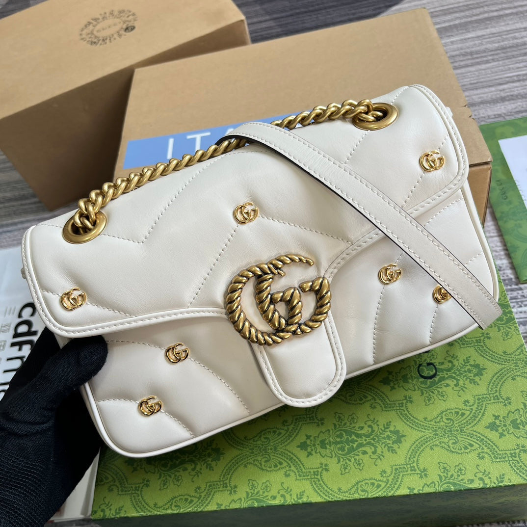 Gucci Marmont Medium 26 Bag in White Lambskin