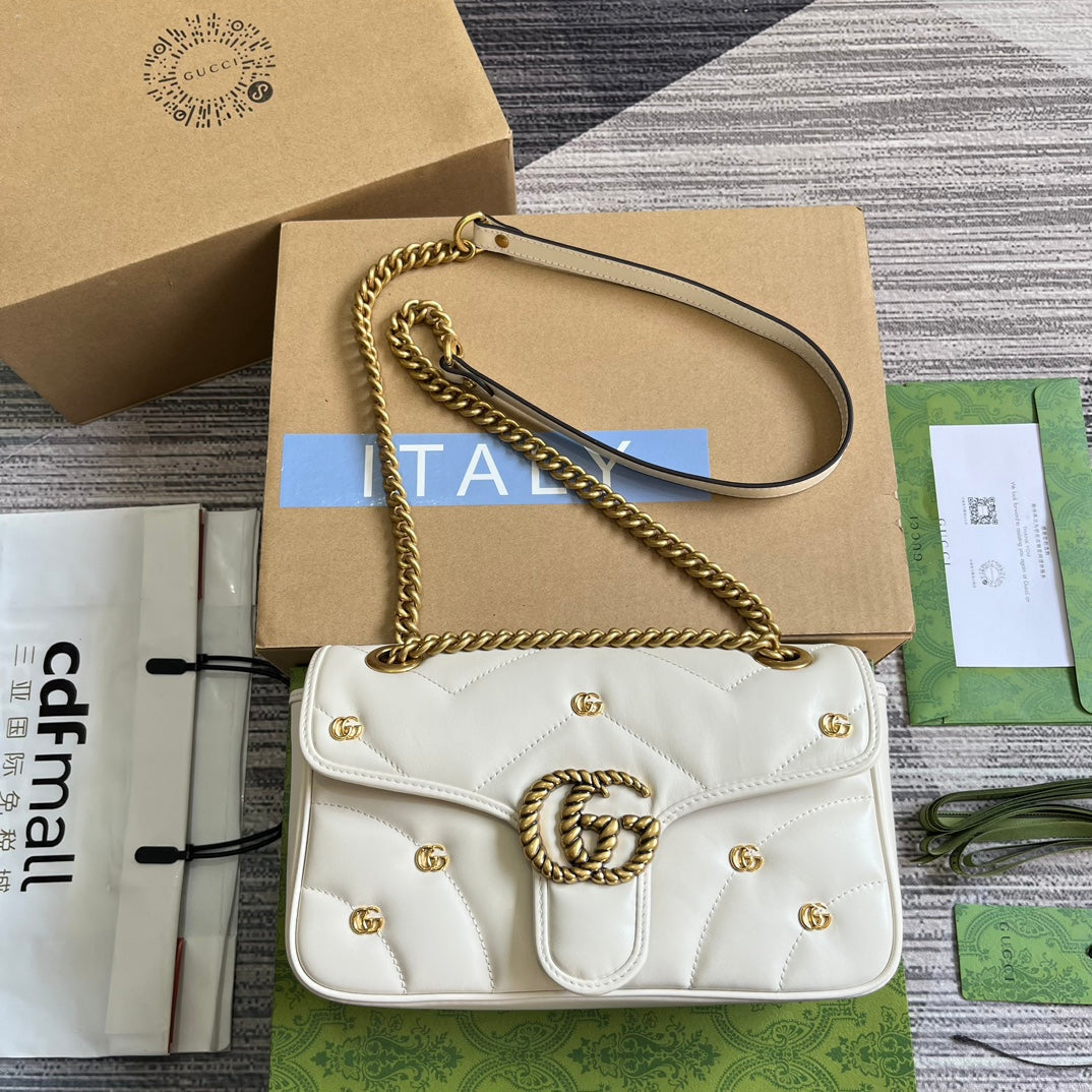 Gucci Marmont Medium 26 Bag in White Lambskin