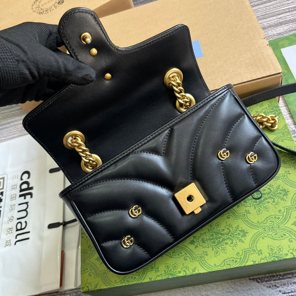 Gucci Marmont Small 22 Bag in Black Lambskin