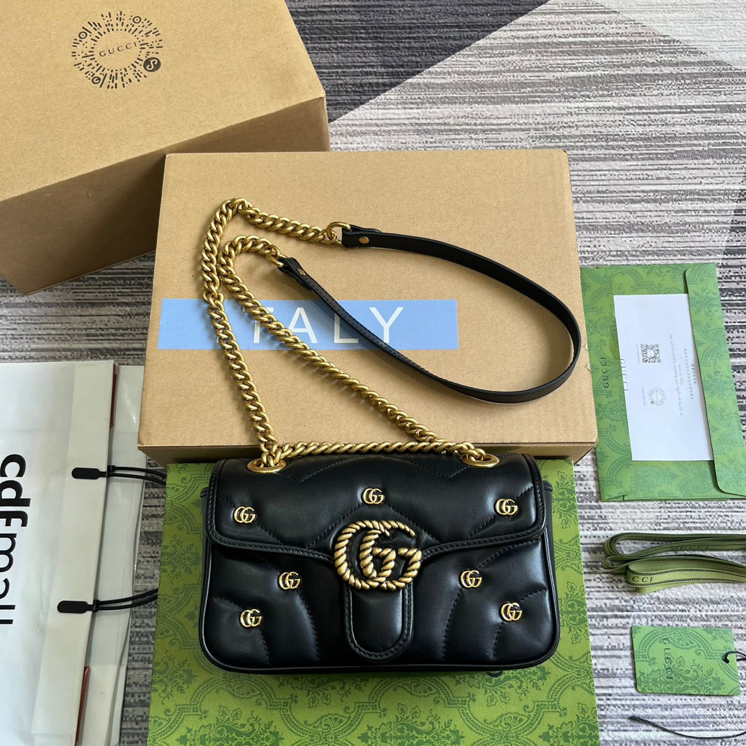 Gucci Marmont Small 22 Bag in Black Lambskin