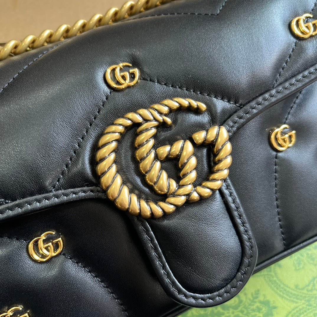 Gucci Marmont Small 22 Bag in Black Lambskin