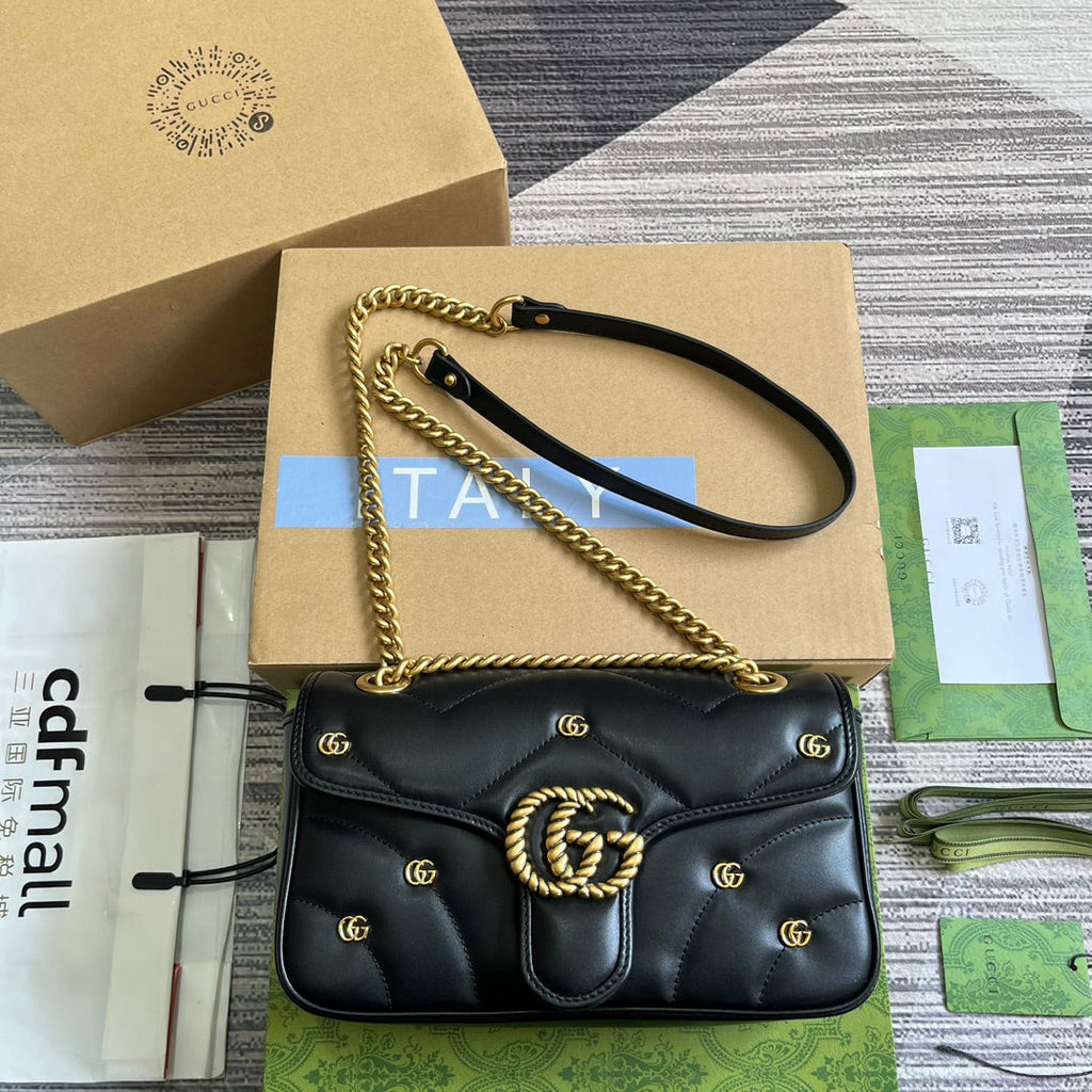 Gucci Marmont Medium 26 Bag in Black Lambskin