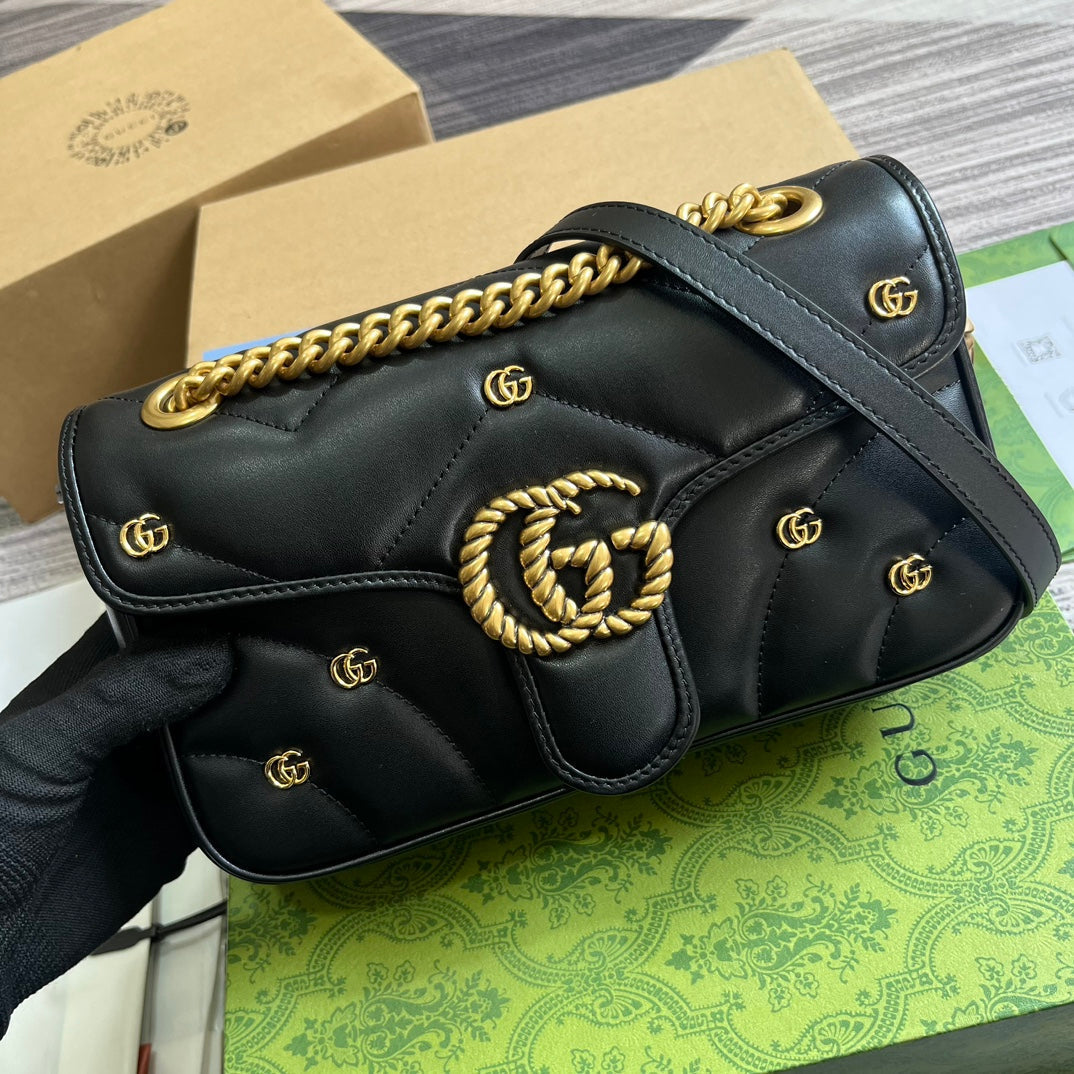Gucci Marmont Medium 26 Bag in Black Lambskin