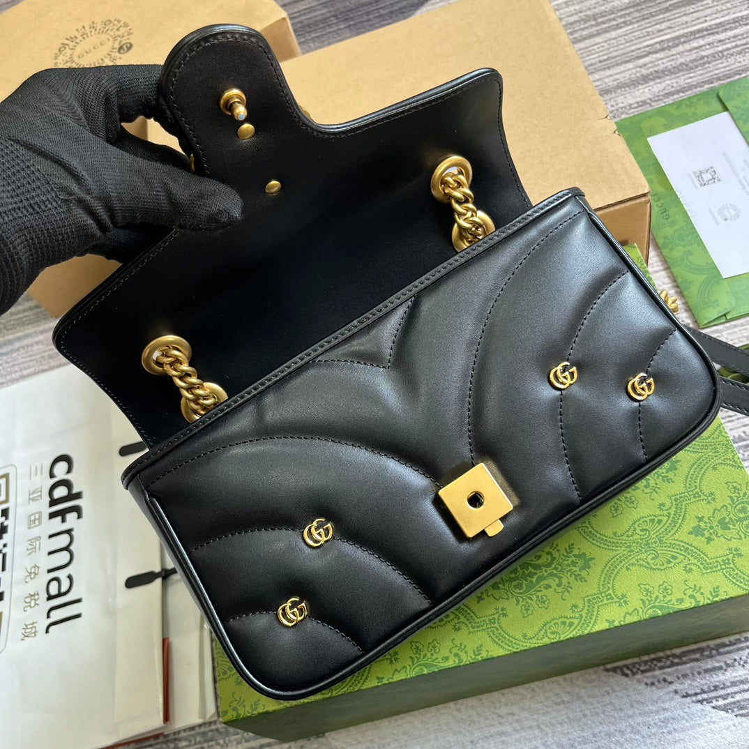 Gucci Marmont Medium 26 Bag in Black Lambskin