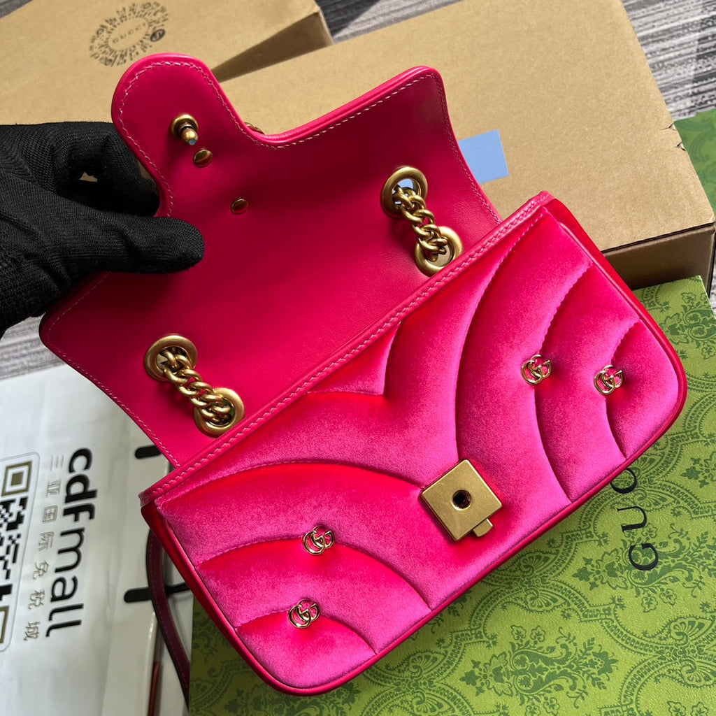 Gucci Marmont Mini 22 Bag in Bright Pink Velvet