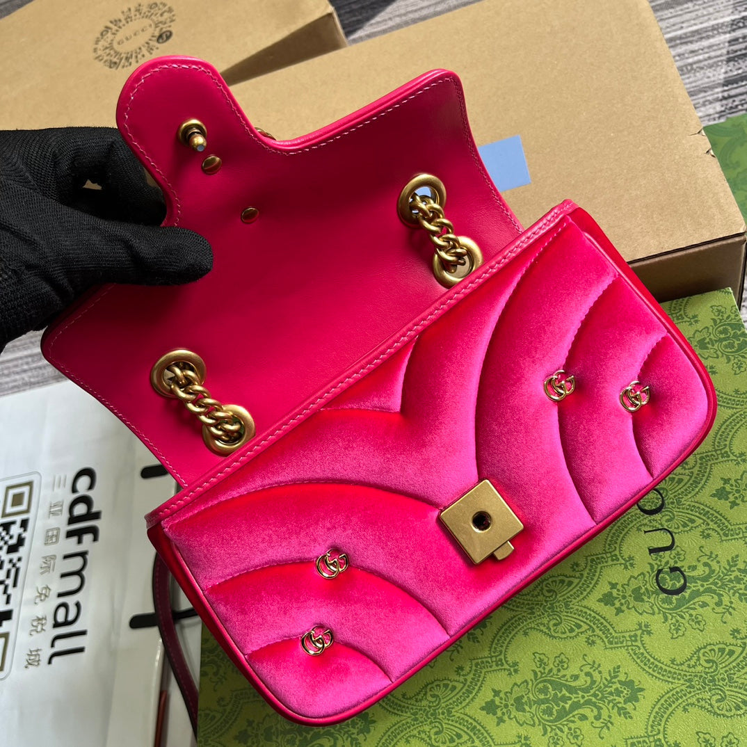 Gucci Marmont Mini 22 Bag in Bright Pink Velvet
