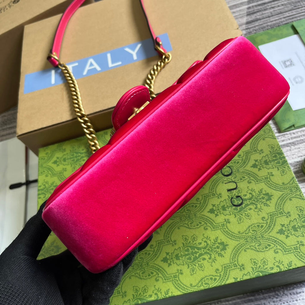 Gucci Marmont Mini 22 Bag in Bright Pink Velvet