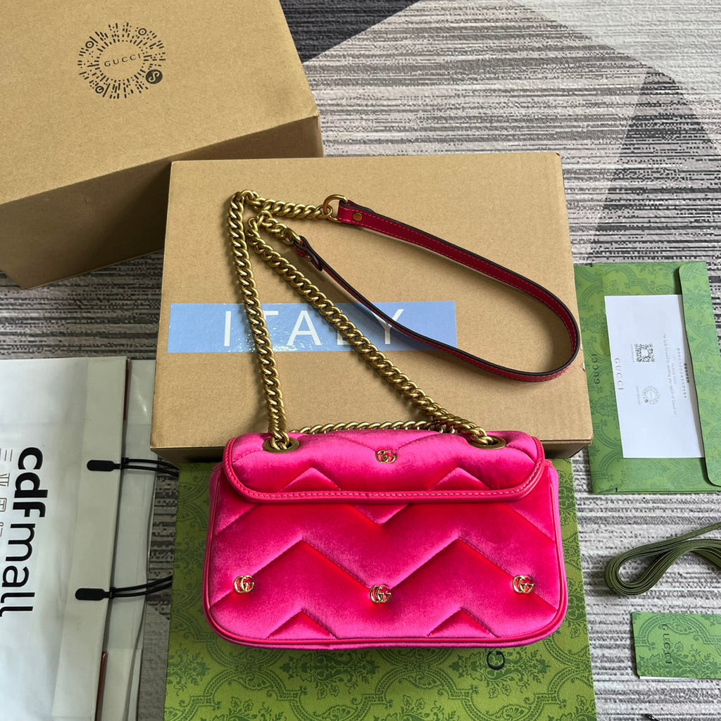 Gucci Marmont Mini 22 Bag in Bright Pink Velvet