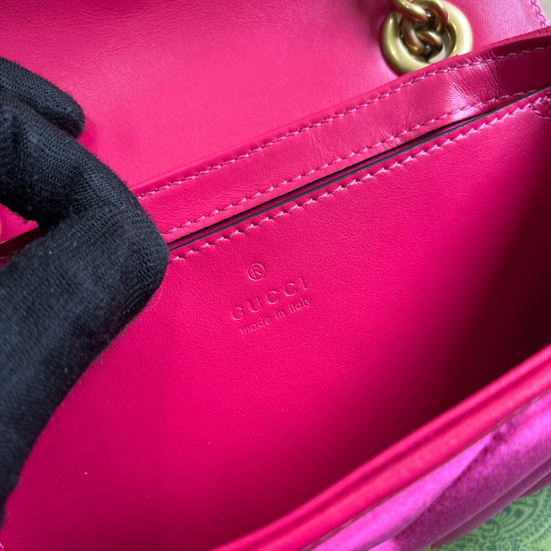 Gucci Marmont Mini 22 Bag in Bright Pink Velvet