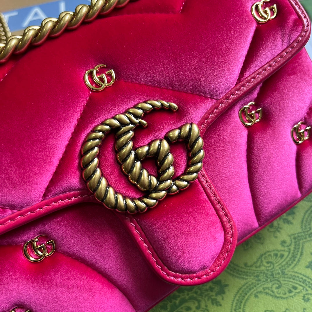 Gucci Marmont Mini 22 Bag in Bright Pink Velvet