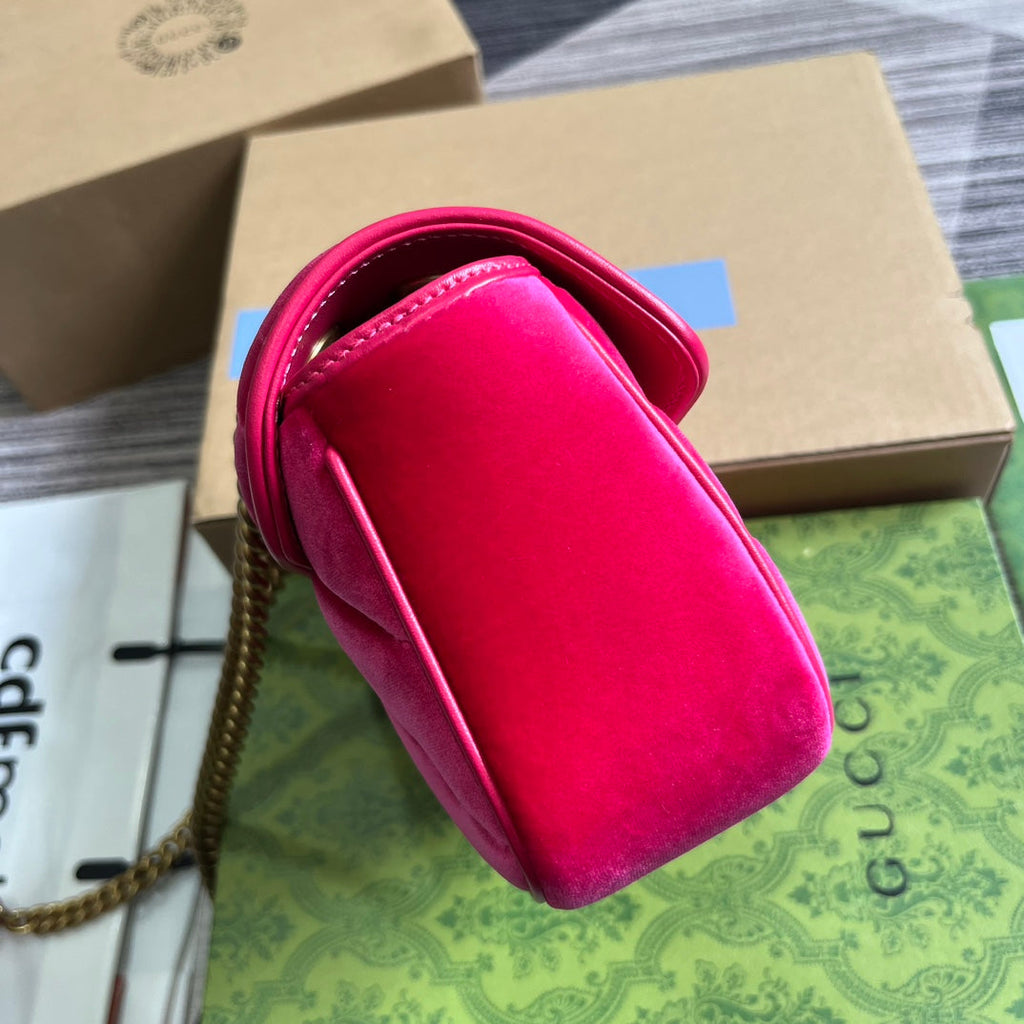 Gucci Marmont Mini 22 Bag in Bright Pink Velvet