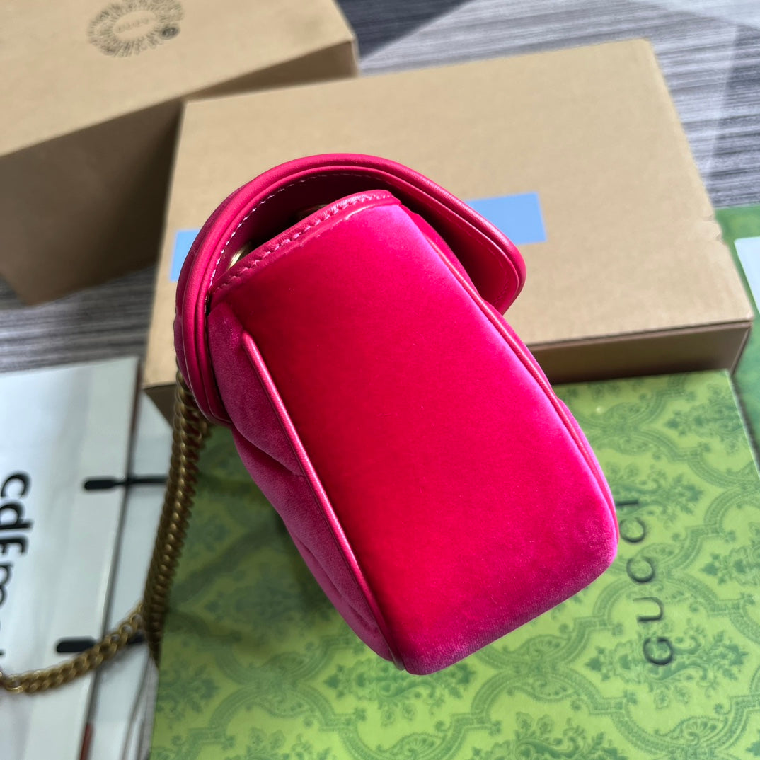 Gucci Marmont Mini 22 Bag in Bright Pink Velvet