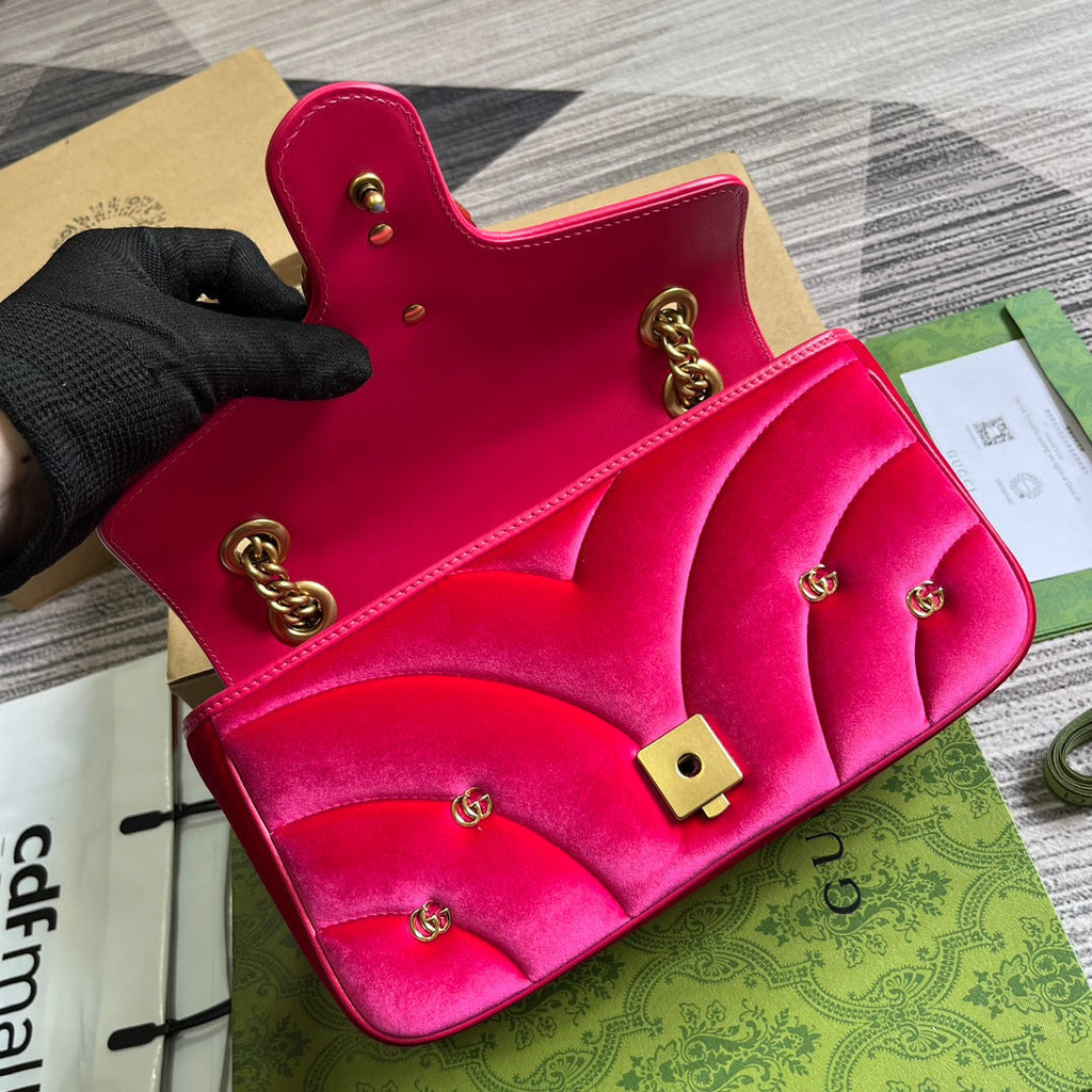 Gucci Marmont Medium 26 Bag in Bright Pink Velvet