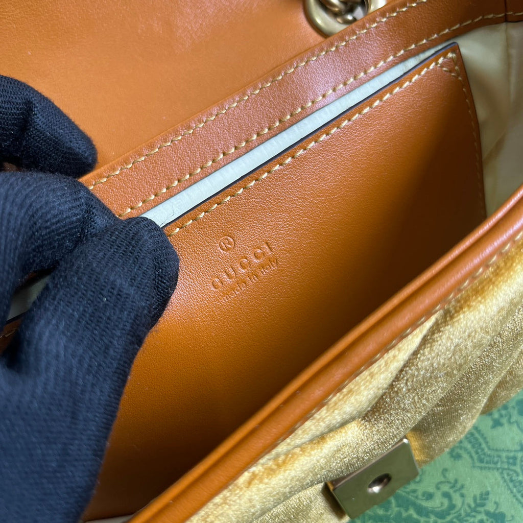 Gucci Marmont Mini 22 Bag in Golden Velvet