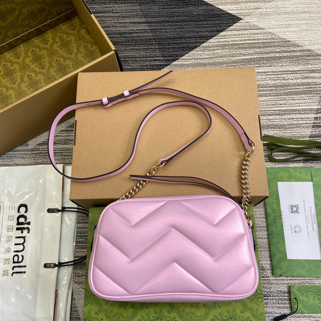 Gucci Marmont 24 Small Matelassé Shoulder Bag Ligth Pink Calfskin