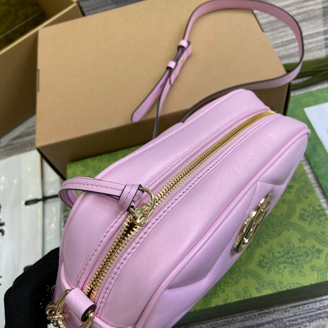 Gucci Marmont 24 Small Matelassé Shoulder Bag Ligth Pink Calfskin