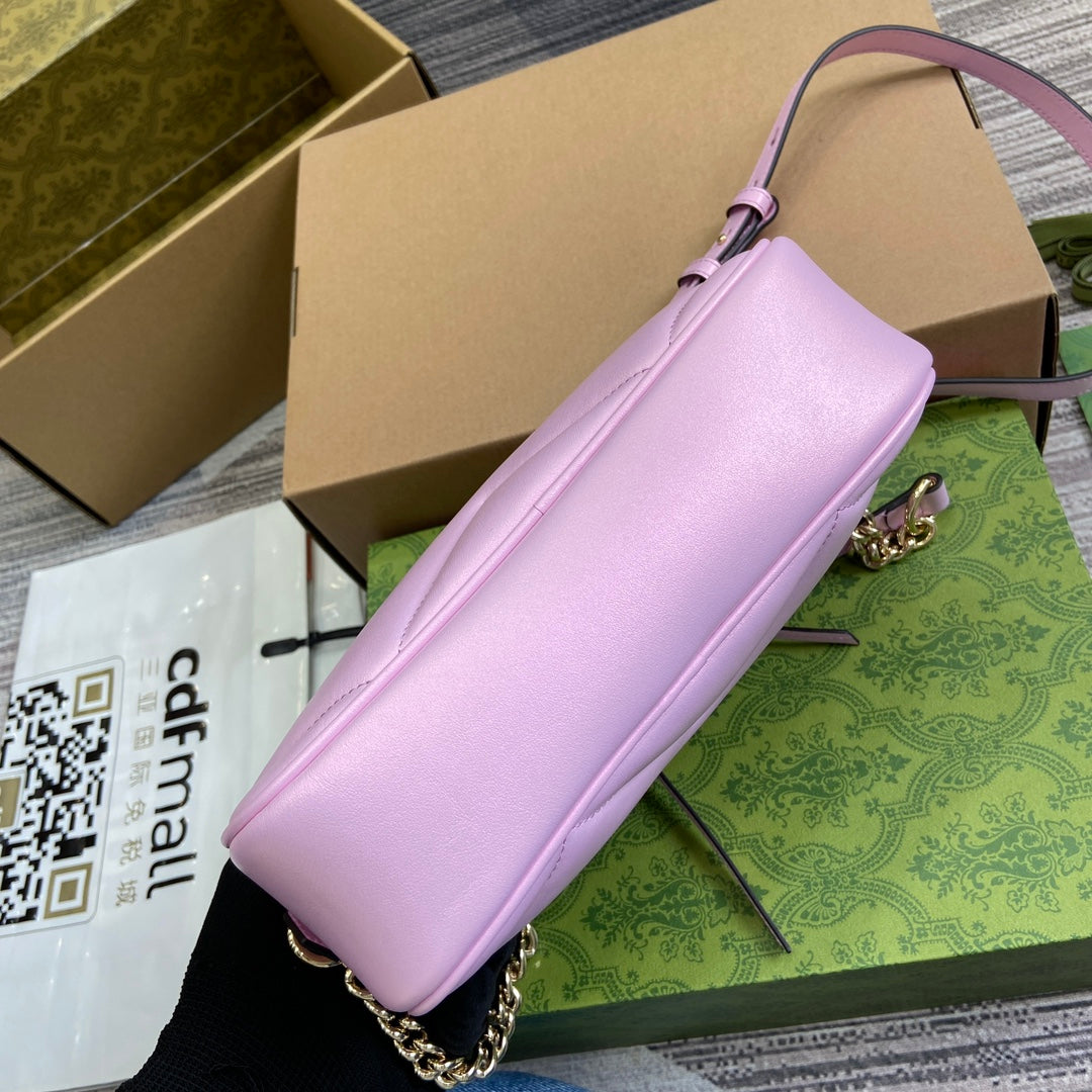 Gucci Marmont 24 Small Matelassé Shoulder Bag Ligth Pink Calfskin
