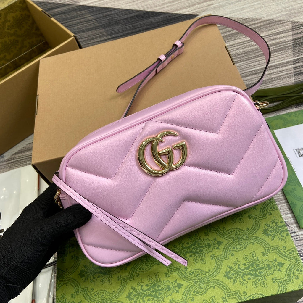 Gucci Marmont 24 Small Matelassé Shoulder Bag Ligth Pink Calfskin